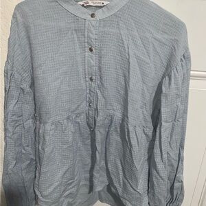 Zara Slate Blue Button-Up Blouse